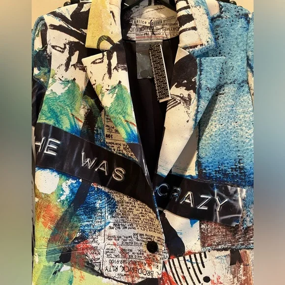 Alice + Olivia Graffiti X Basquiat Newsprint Blazer NWT XS Small M 2 4 6 8 ❤️‍🔥